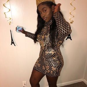 Black and Gold Sequin Dress w/ Back Cutout